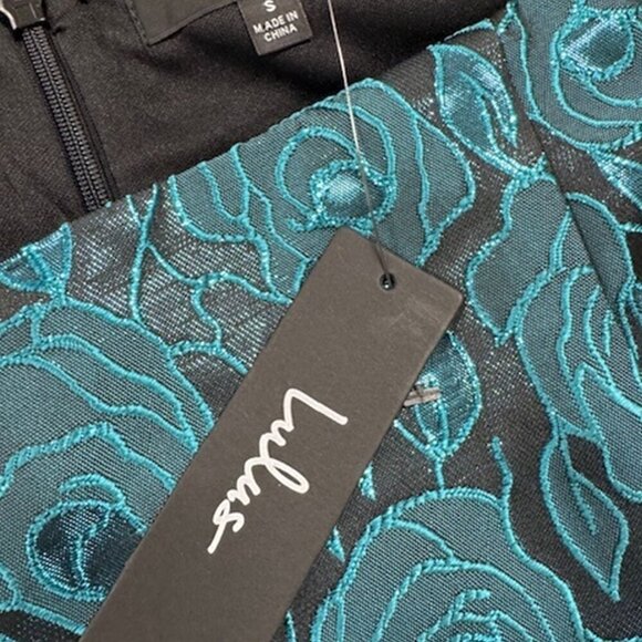 NWT Lulus Going Gorgeous Shiny Teal Jacquard Puff Sleeve Mini Dress​ - Picture 8 of 10